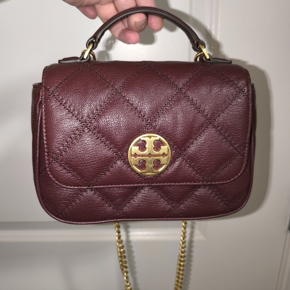 Tory Burch Willa Mini Top Handle Bag Burgundy - Picture 3 of 12